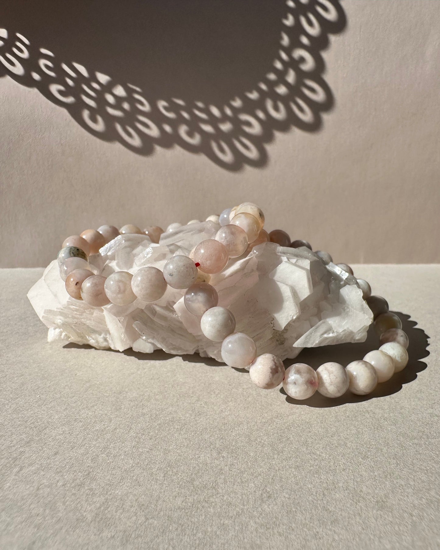 White and Blue Hue Flower Agate Bracelet