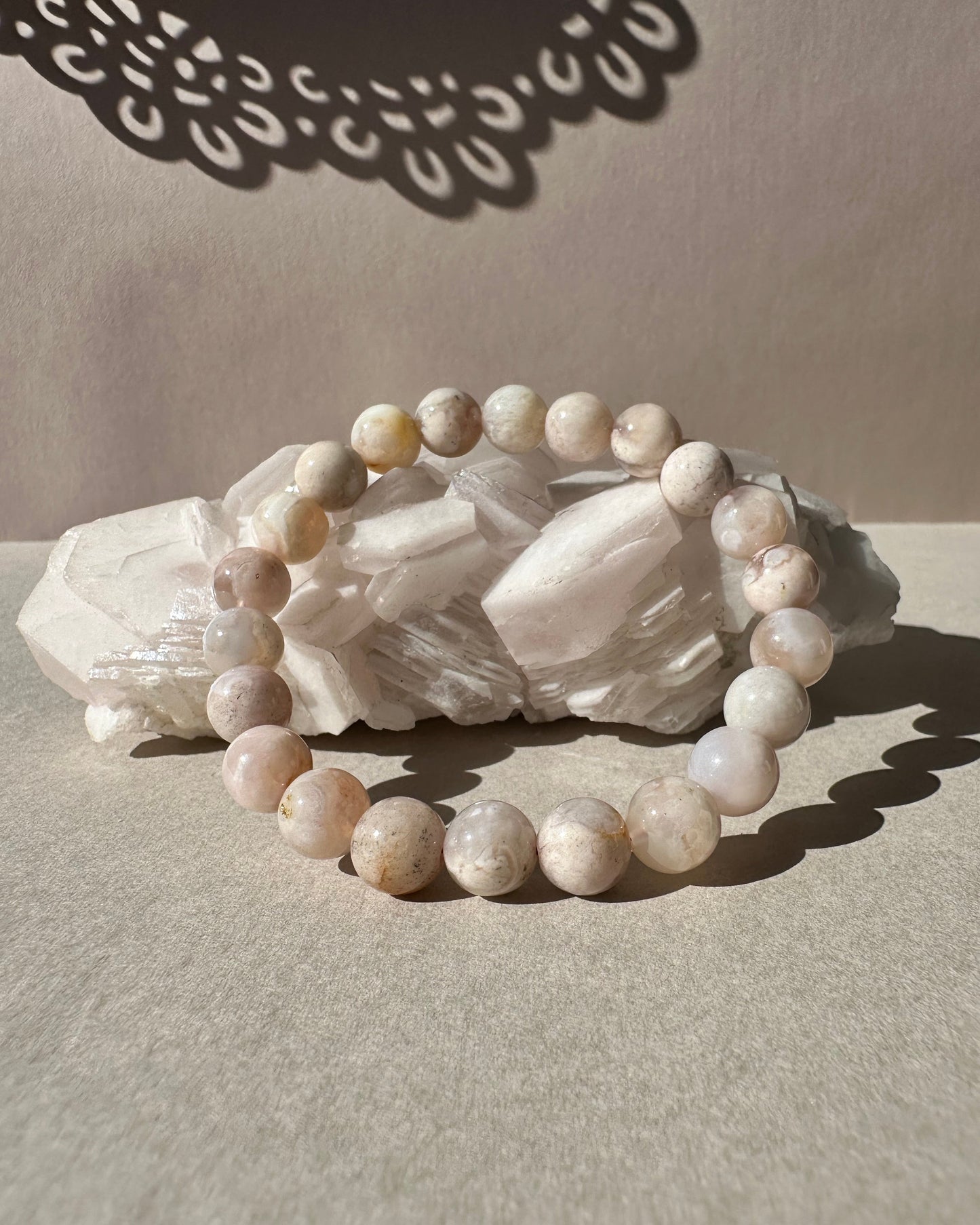 White and Blue Hue Flower Agate Bracelet