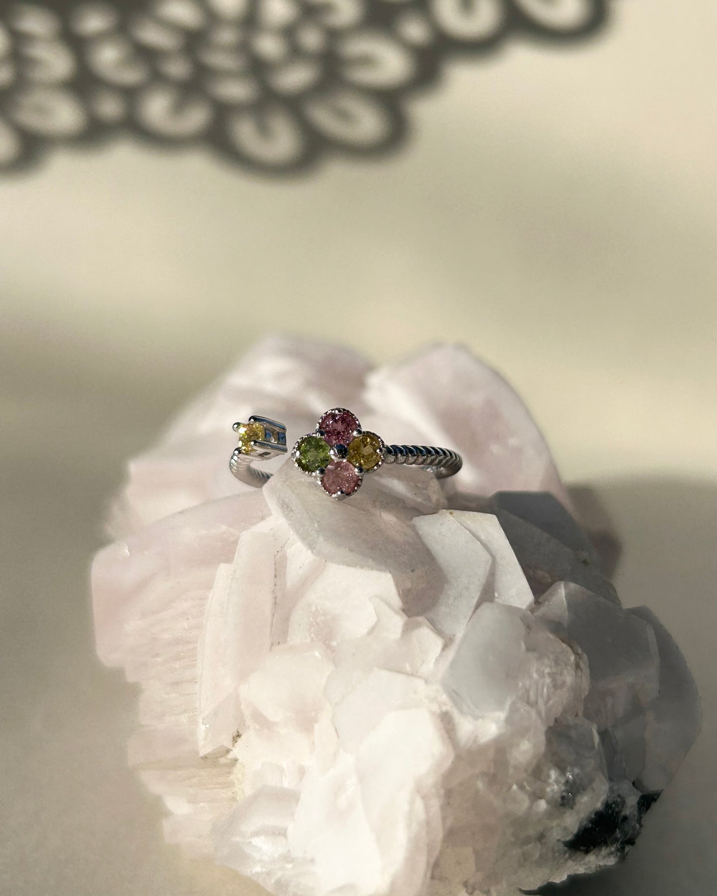 Old Mine Rainbow Tourmaline Clover Ring