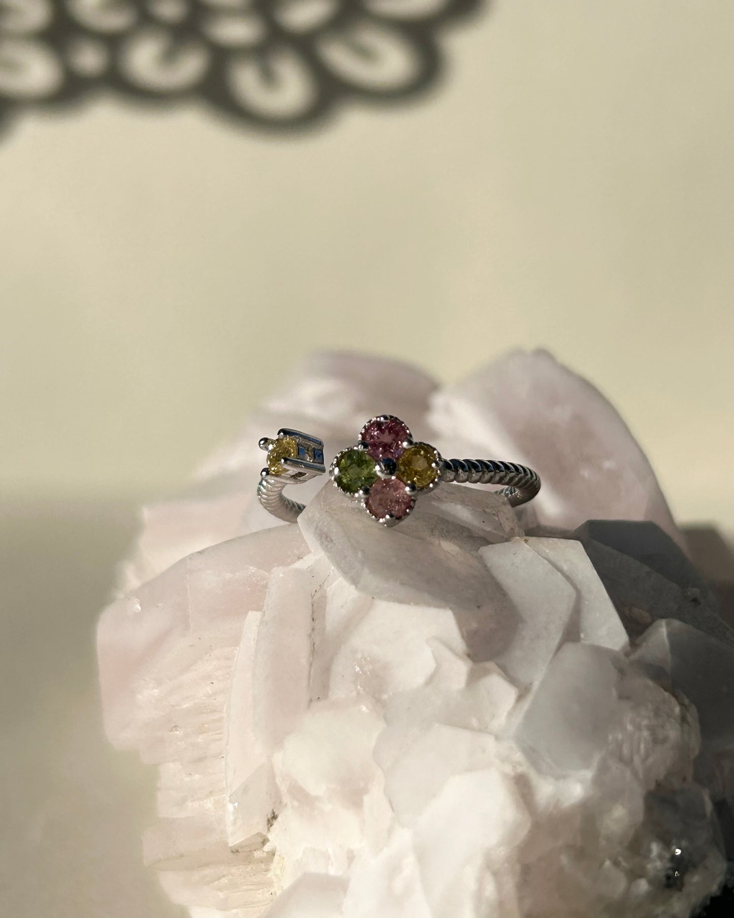 Old Mine Rainbow Tourmaline Clover Ring