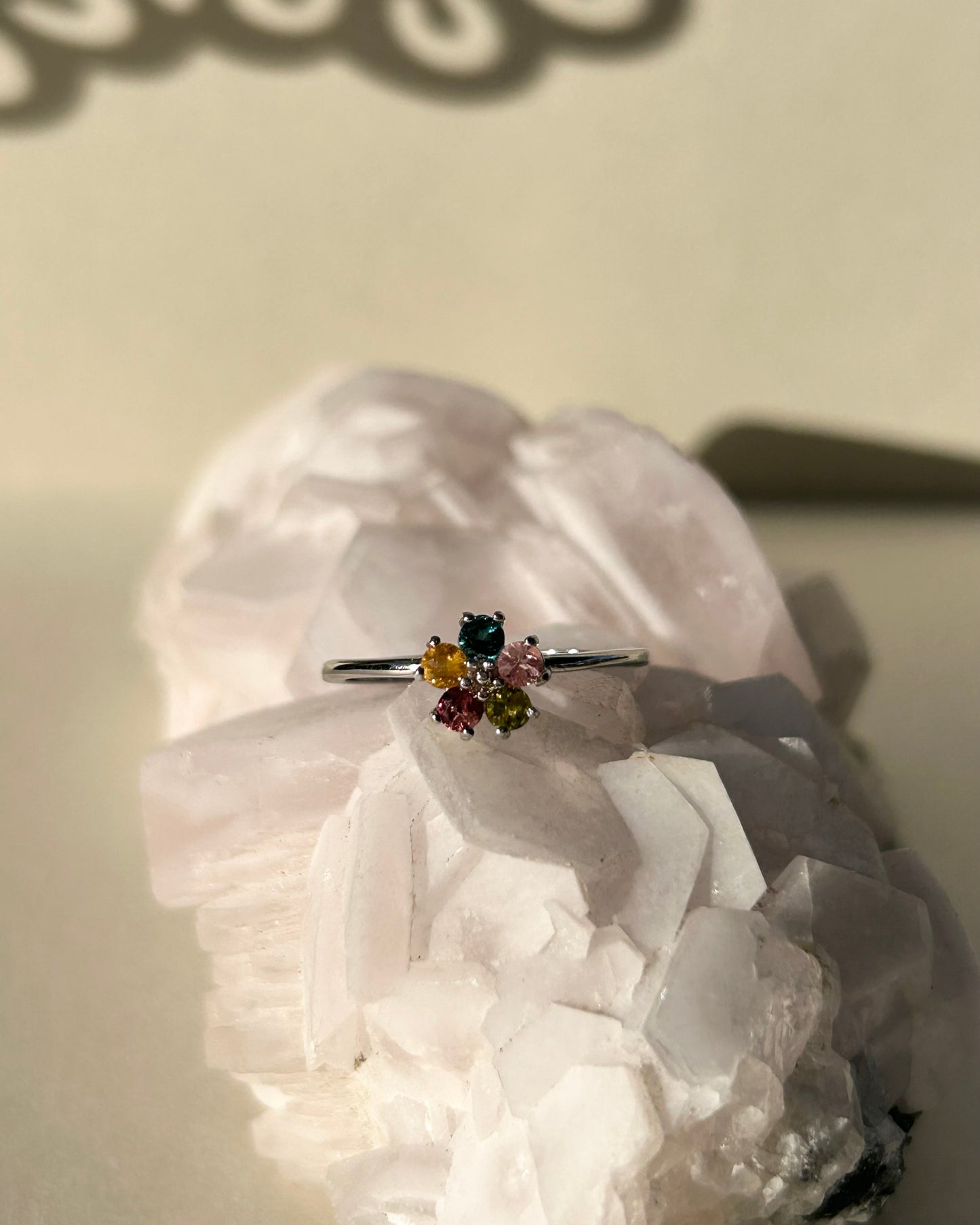 Old Mine Rainbow Tourmaline Flower Ring