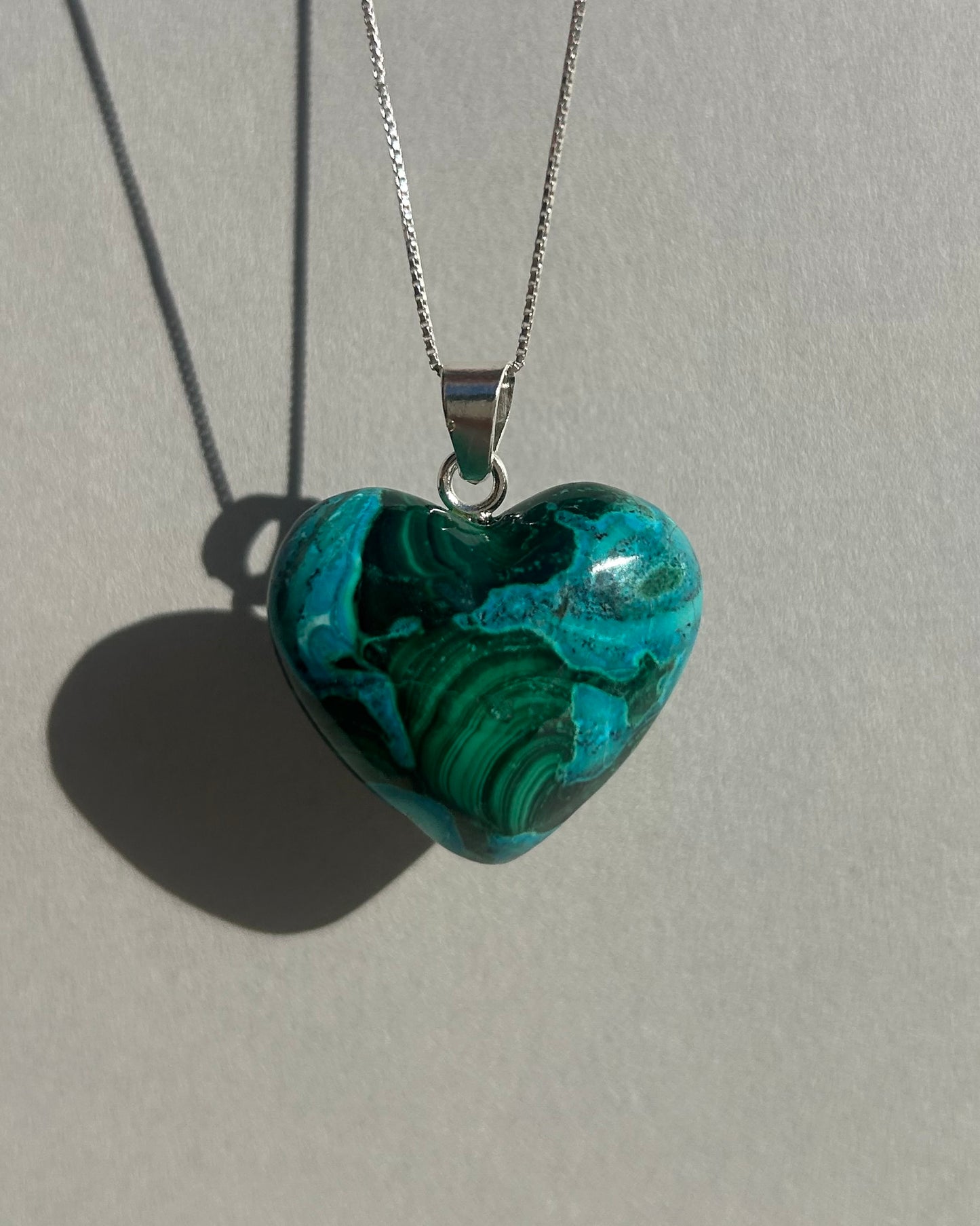 Polished Malachite and Chrysocolla Heart Pendant from Mexico