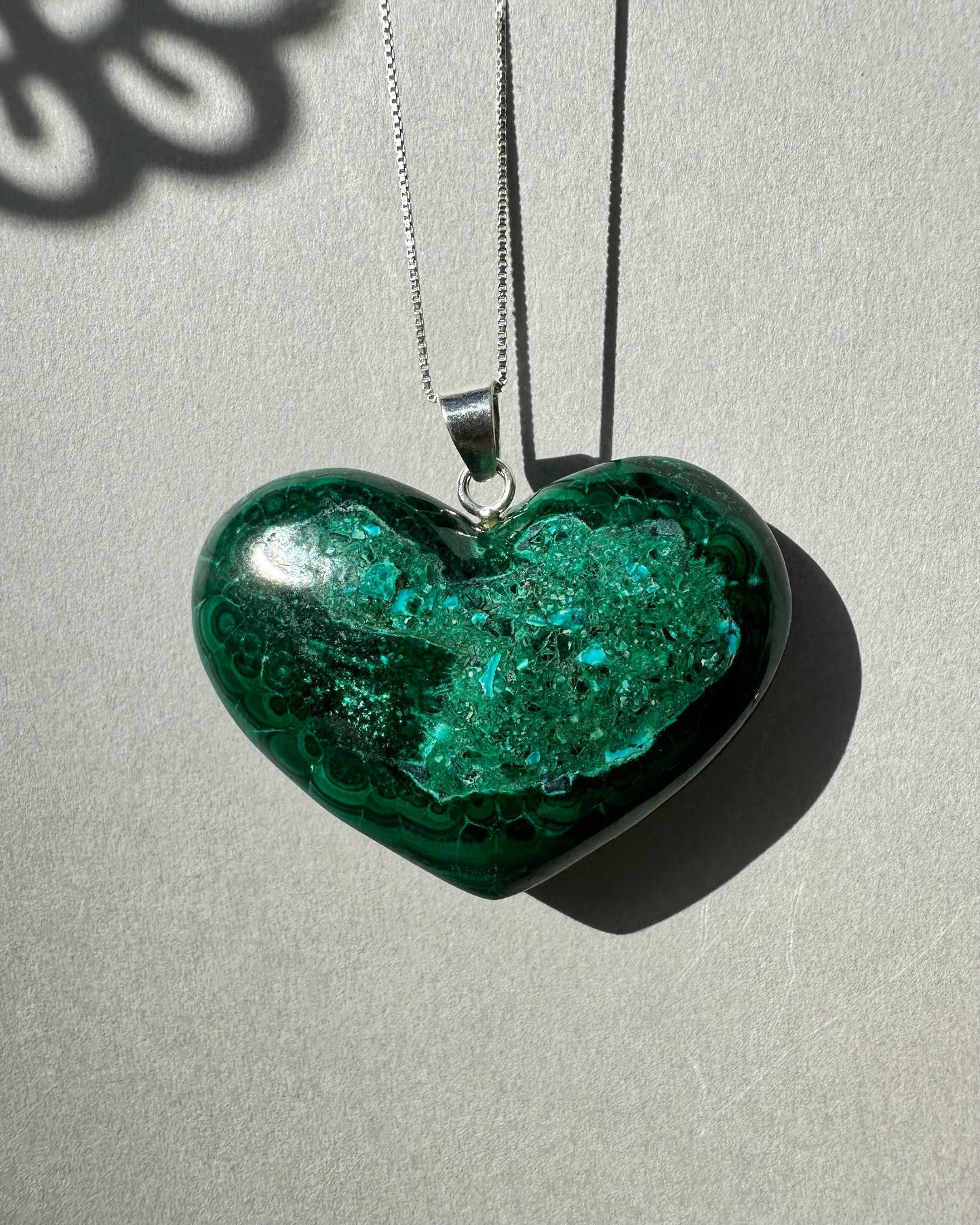 Polished Malachite Heart Pendant with Chrysocolla Inclusion From Mexico