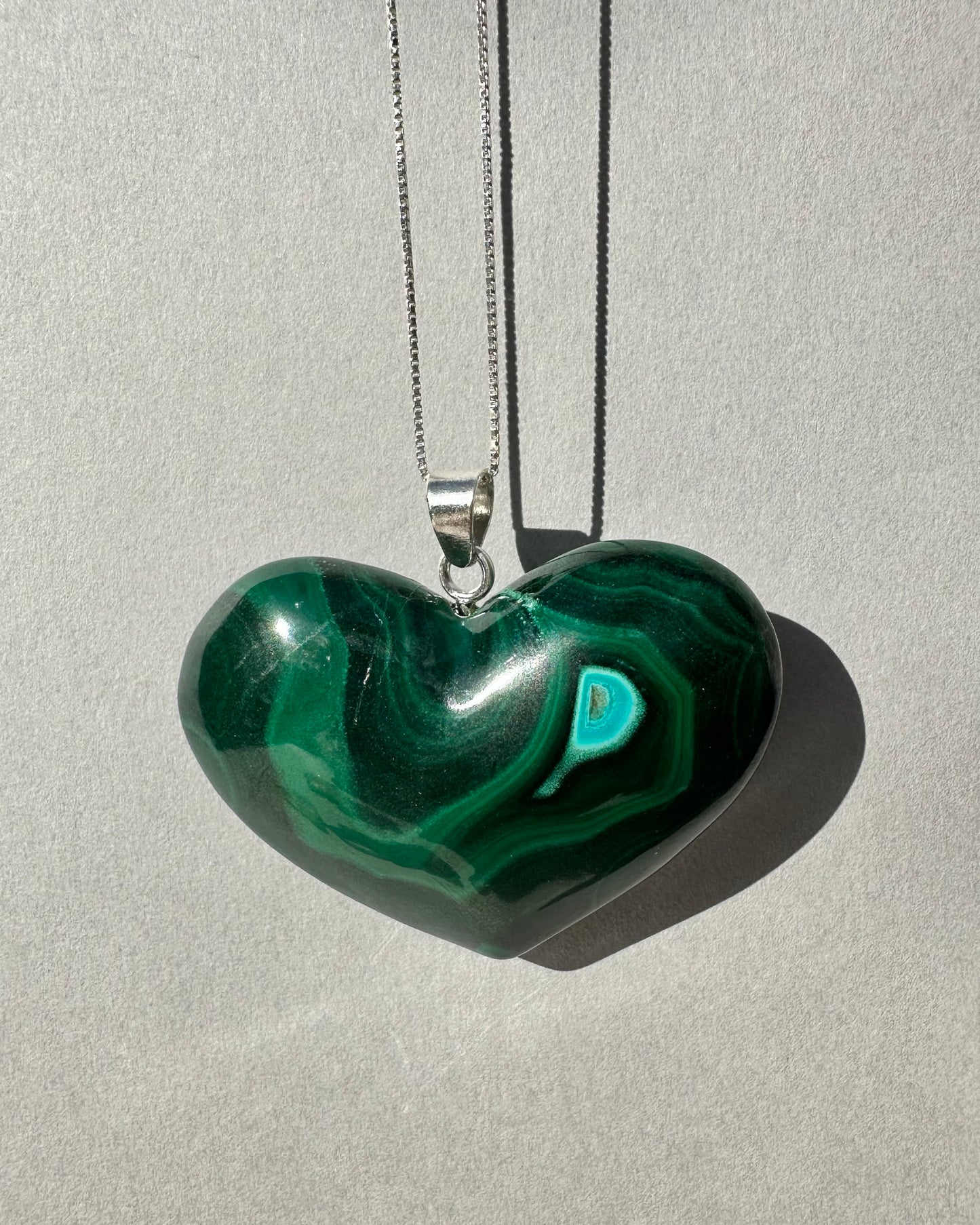Polished Malachite Heart Pendant with Chrysocolla Inclusion From Mexico