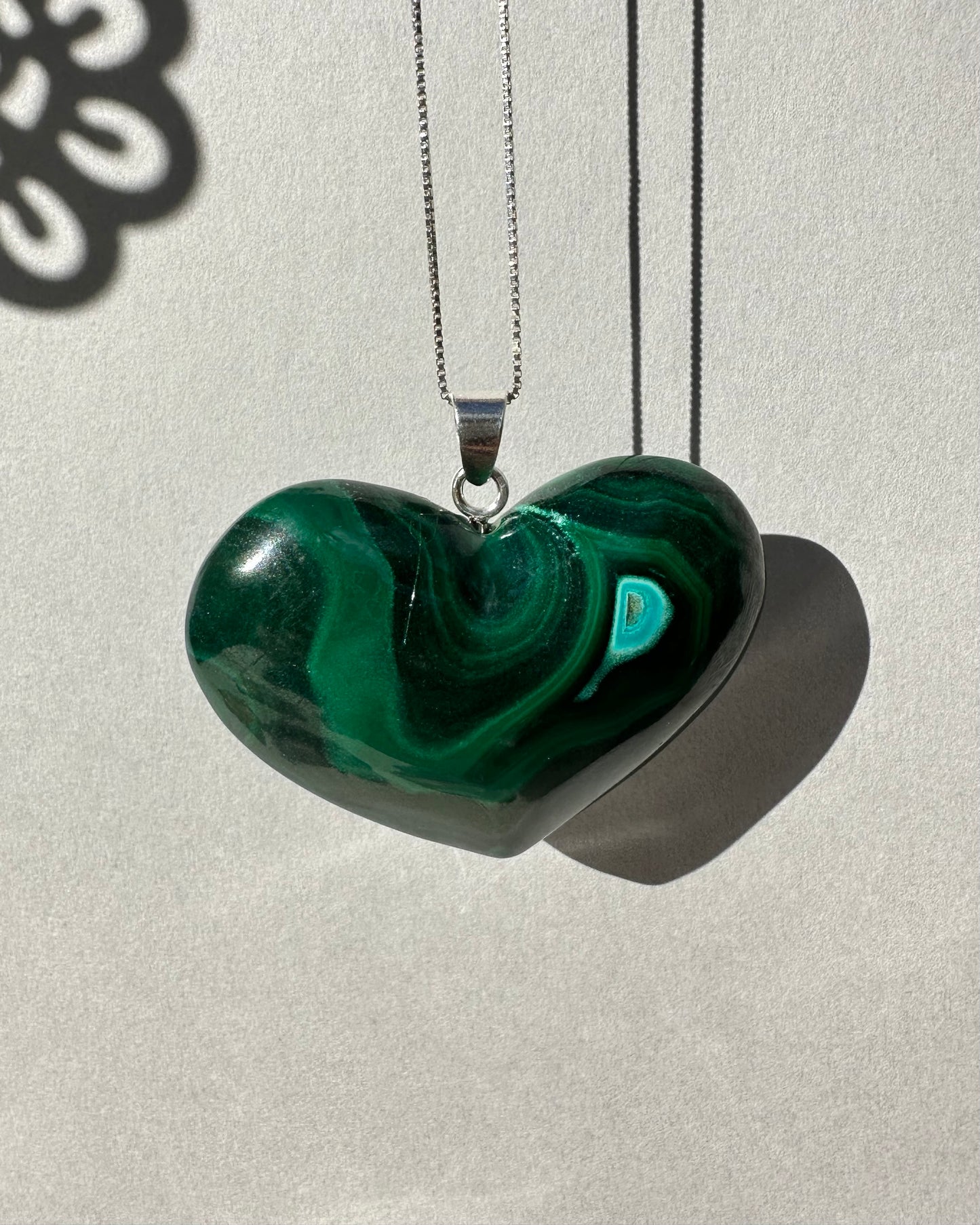 Polished Malachite Heart Pendant with Chrysocolla Inclusion From Mexico