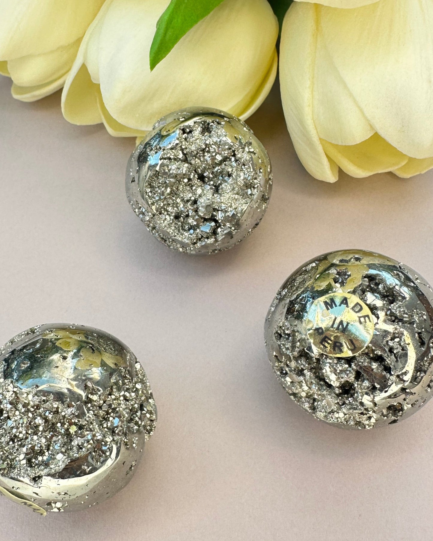 Sparkling Pyrite Spheres with Druzy from Peru