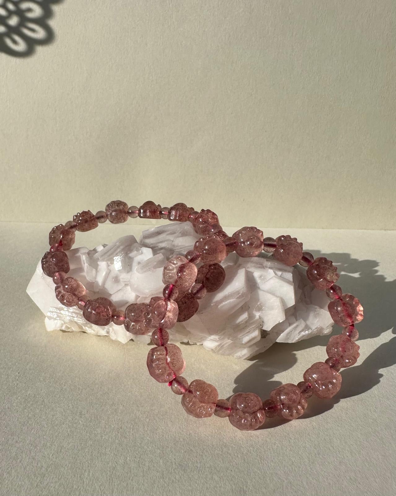 Strawberry Quartz Paw-Shaped Bracelet