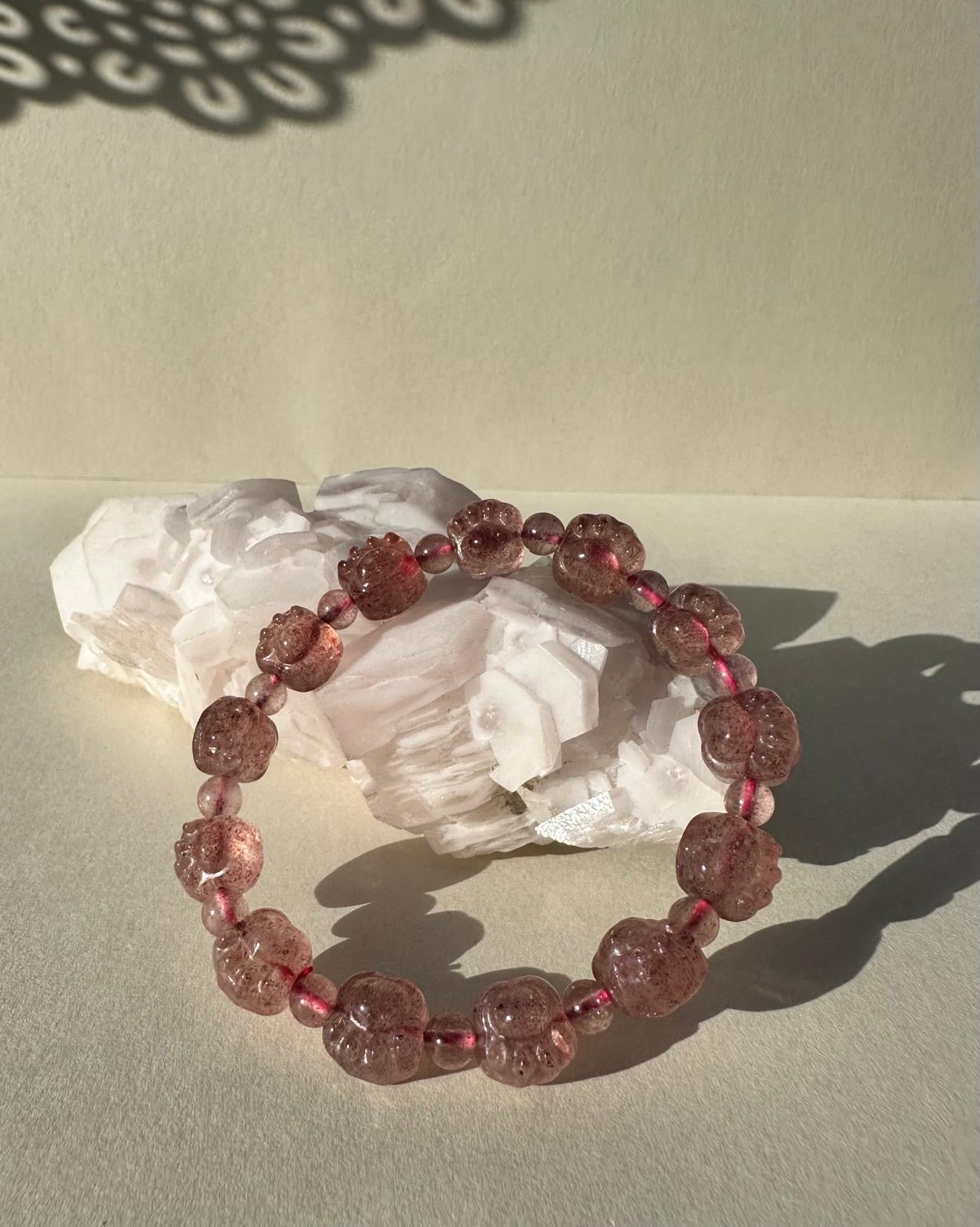 Strawberry Quartz Paw-Shaped Bracelet