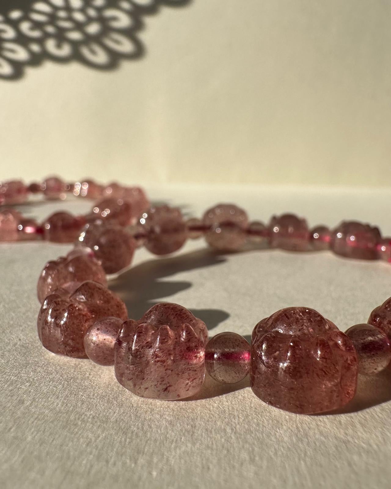 Strawberry Quartz Paw-Shaped Bracelet