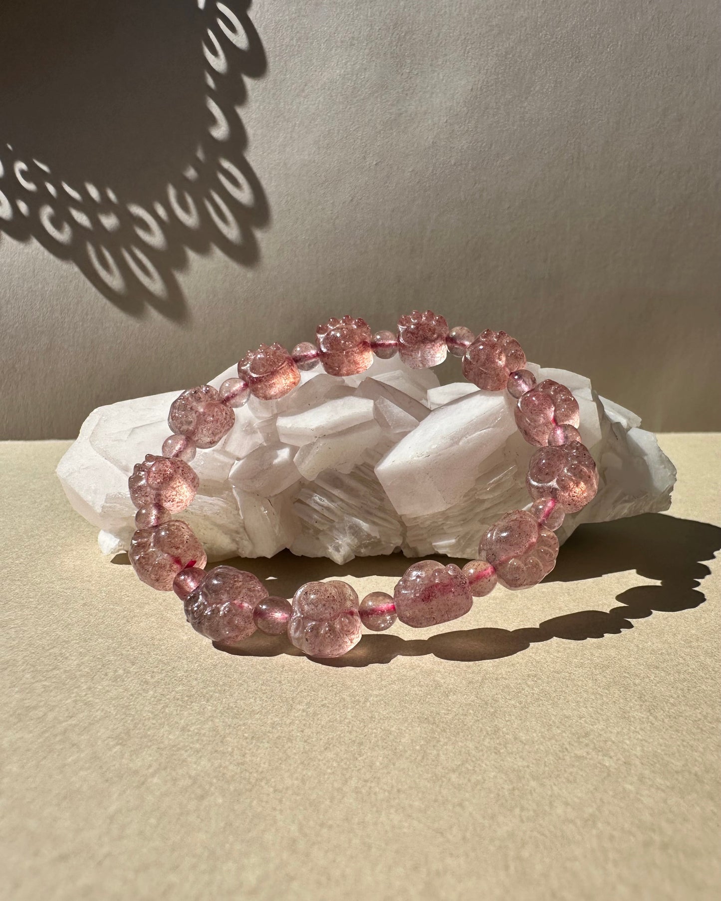 Strawberry Quartz Paw-Shaped Bracelet