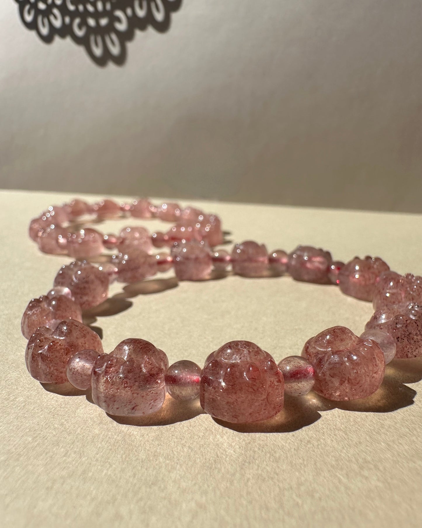 Strawberry Quartz Paw-Shaped Bracelet