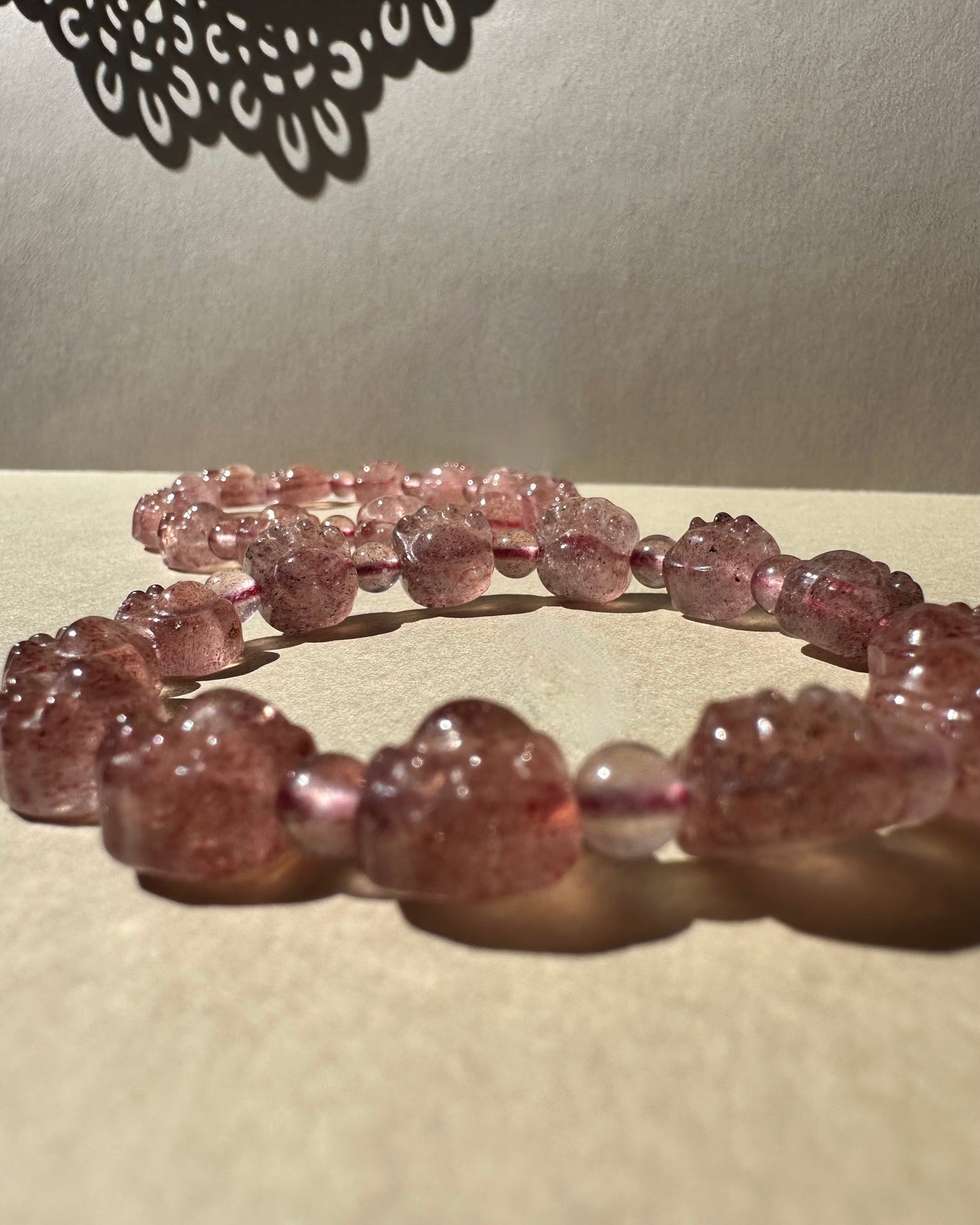 Strawberry Quartz Paw-Shaped Bracelet