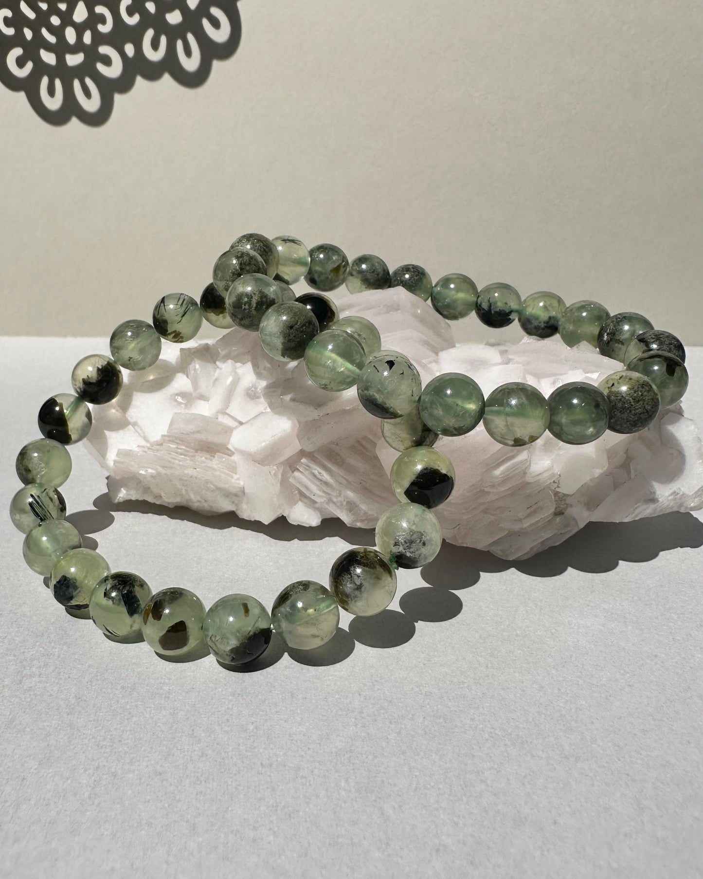 Prehnite with Green Rutile Bracelet 9mm