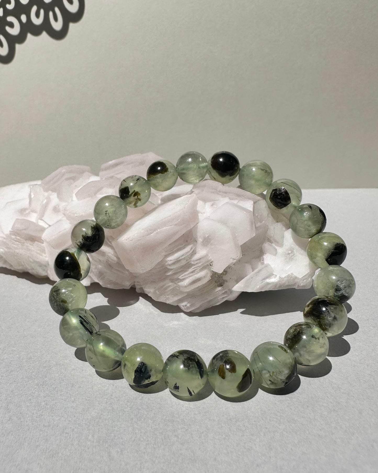 Prehnite with Green Rutile Bracelet 9mm