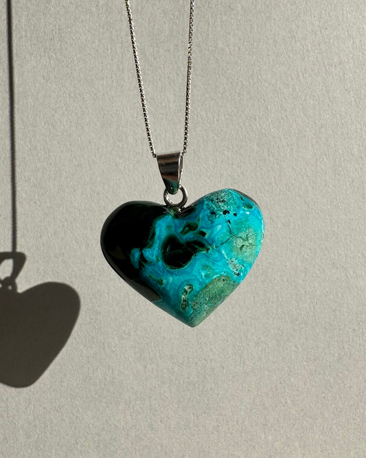 Polished Malachite and Chrysocolla Heart Pendant from Mexico